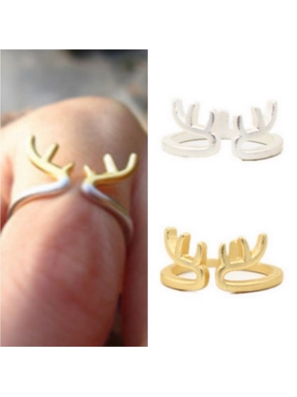 BOUTIQUE Gold or Silver Deer Antlers Ring Band - Picture 2 of 13